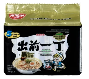 Nissin Instant Noodles Black Garlic Oil Artificial Pork Flavour, 500g, 100g x 5 - Picture 1 of 4