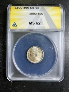 ANACS MS62 1892-P Barber Dime UNCIRCULATED White Certified Silver PQ Coin 11 - Picture 1 of 2