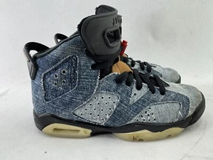 Nike Jungen Air Jordan 6 CV5489-401 Blau Gewaschen Denim Schuhe Turnschuhe Größe 4Y - Bild 1 von 15