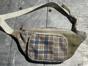 Wild Fable Fanny Pack Belt Zip Pack Waist Bag Wool Cream Yellow Green Blue Plaid - Picture 1 of 4