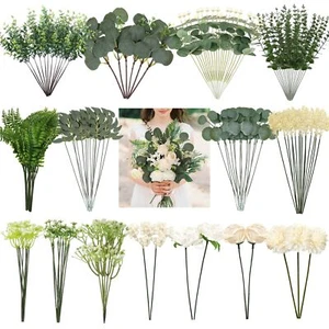 120Pcs 15 Kinds Mixed Artificial Greenery Stems and Faux Flowers Bulk Fake Eu... - Picture 1 of 7
