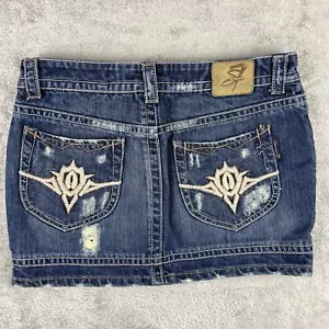 Seven7 Blue Denim Mini Skirt Size 28 Embroidered Pocket Y2K - Picture 1 of 10