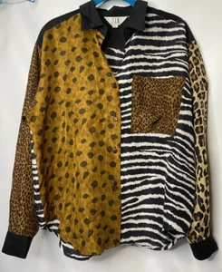 Vintage Animal Print Panel Silk Shirt Small S.L.B. By Sunny Leigh - Picture 1 of 6