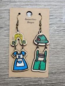 Hand Painted Laser Cut Wood Earrings Oktoberfest Dindle Lederhosen 3.0" - Picture 1 of 1