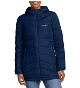 Eddie Bauer Women's Packable Quilted Chevron Down Parka Jacket Blue Small - Picture 1 of 4