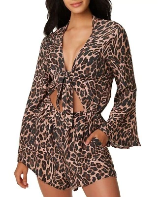 Bar III 女式天然海滩猎豹结前游泳遮盖连身裤 XL 码 — 第 1/4 张图片