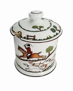 Vintage Crown Staffordshire Inghilterra Cina SCENA DI CACCIA marmellata equestre jelly jar - Foto 1 di 6