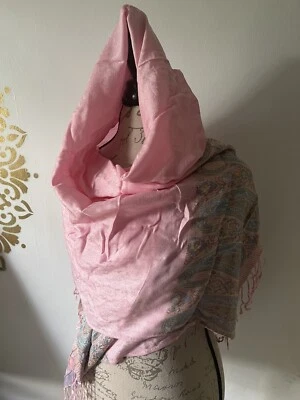 NUEVA Bufanda PASHMINA Para Hombres ESTOLA Mantón Largo Envolvente India ROSA Bufandas Reversibles EE. UU. Foto 1 de 4