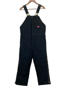 Dickies Men's Quilted Lined Black Bib Cotton Pants Overalls Size XL-S - Picture 1 of 11