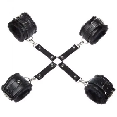 Conector Cross Hog-Tie 4 vias com punhos de pulso e tornozelo para sexo com contenção de escravidão - Imagem 1 de 4