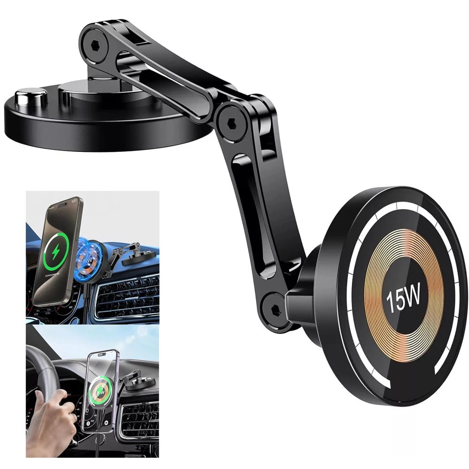 Fast Charging 15W Wireless Charger Magnetic Car Charger Mount for Samsung iPhone - Image 1 of 4