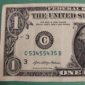 Palindrome RADAR $1 Trinary Fancy Serial Number C53455435B - Picture 1 of 4