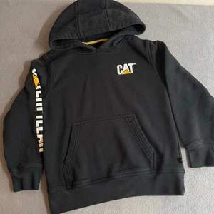 Kids CAT Caterpillar Hoodie Sweatshirt S 7/8 Black Embroidered Logo Work Wear - Picture 1 of 7