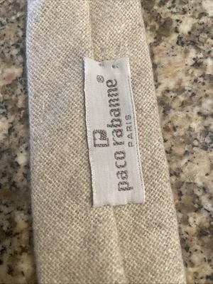 Paco Rabanne Paris 100% Wool Beige knitted Men's Vintage Skinny Tie - Image 1 of 4