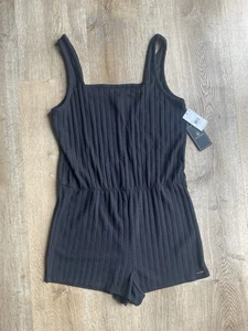 Volcom Black Ribbed Lounge Romper M NWT Soft Knit Sleeveless Lived In - Picture 1 of 4