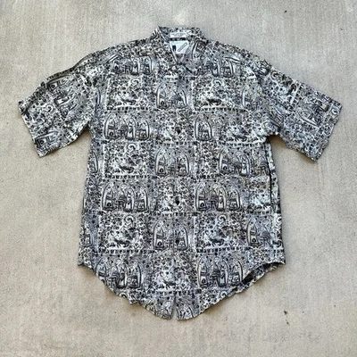 Vintage Goouch Shirt 100% Rayon All Over Pri T Tribal Hindu Gods 80s Small - Image 1 of 4