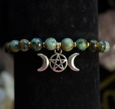 Pulsera Triple Luna Diosa y Turquesa Wicca Lunar Oculta Bruja Joyería Regalo Foto 1 de 4