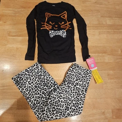 Новый с Ярлыками Carter's Cat Хэллоуин пижамы флис 2шт Pjs черный кот верхний печать брюки размер 5 - Изображение 1 из 4