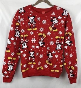 Disney Mickey Mouse Christmas Holiday Sweatshirt Rot Schneeflocken XS Ugly Sweater - Bild 1 von 8