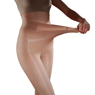 Pantimedias negras para mujer desnudas sedosas transparentes aceitosas brillantes medias de alto brillo a la cintura Foto 1 de 4