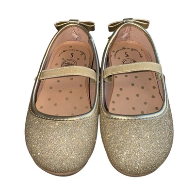 Wonder Nation Slip On Ballet Flats Bow Size 5 Toddler Girl Gold Glitter Shoes - Image 1 of 4