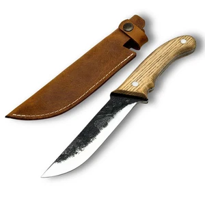 Handgeschmiedetes Bushcraft Messer - 52100 Stahlklinge, Eschengriff, mit Lederscheide - Bild 1 von 12