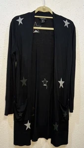 Rachel Zoe Open Cardigan Womens Small  Black Long Sweater /Star Print Whimsigoth - Picture 1 of 9