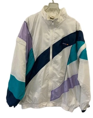 Vintage Ellesse Made in Italy Colorblock Windbreaker Jacket White Teal Sz L #110 - Image 1 of 4