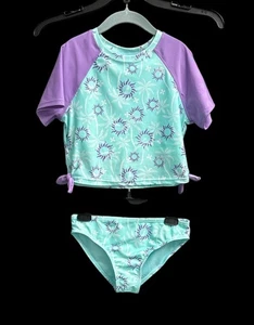WONDER NATION GIRLS SHORT SLEEVE RASHIE BIKINI SWIMSUIT WITH UPF 50 2 PC - Picture 1 of 7