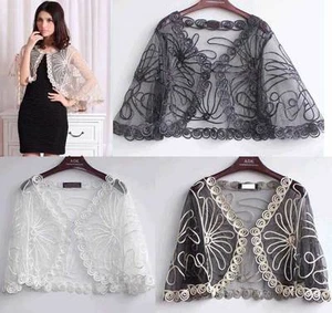 Sheer Bolero Shrug Cape Amice Cloke Jacket Top Poncho Wrap Capelet Shawl Wedding - Picture 1 of 10
