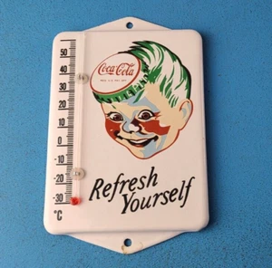 VINTAGE COCA COLA PORCELAIN GAS SODA BOTTLE SODA REFRESH AD SIGN THERMOMETER - Picture 1 of 14
