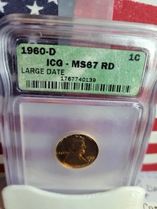 1960-D Lincoln Memorial Cent ""ICG MS 67 RD"" **Large Date Coin** 1960-D - Bild 1 von 4