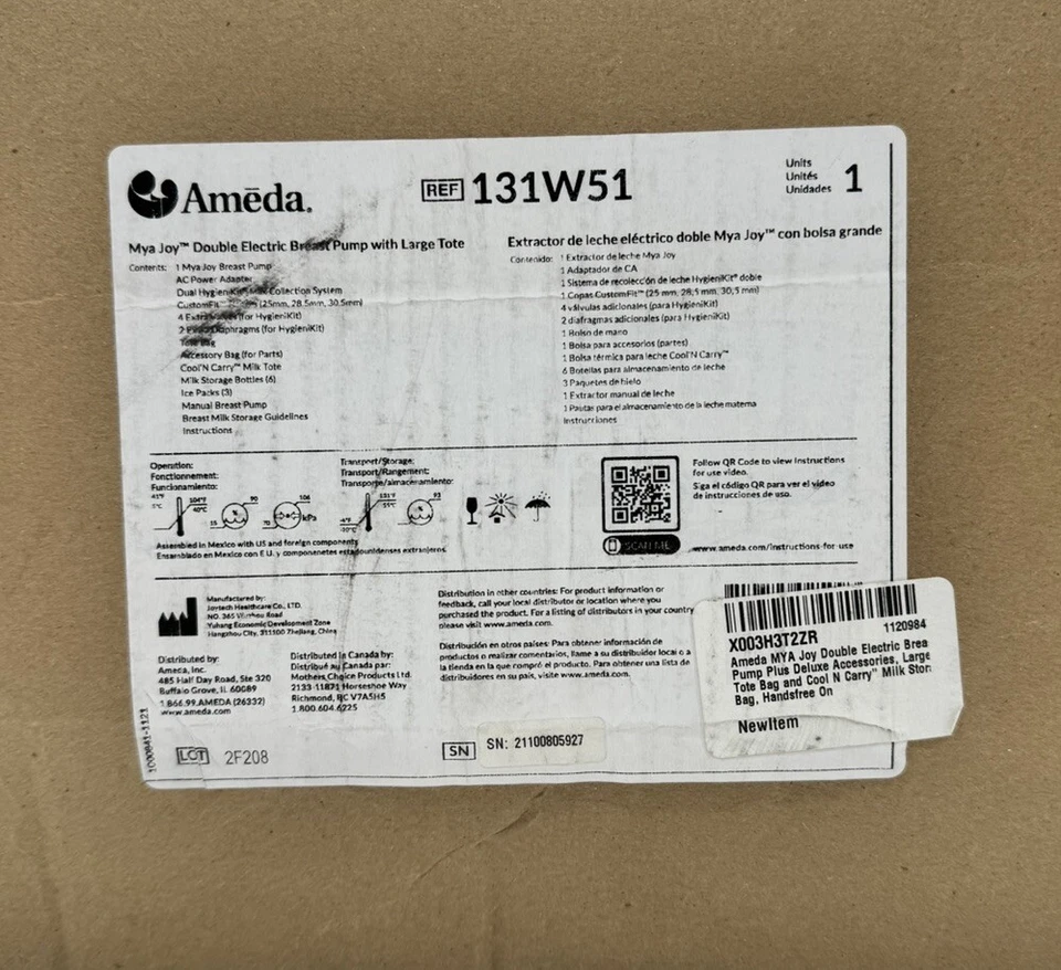 Extractor de leche eléctrico doble Ameda 131W51 MYA Joy Plus bolsa de mano grande de lujo Foto 1 de 4