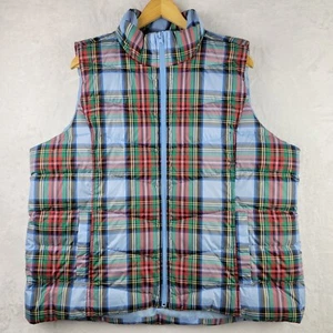 Land's End Puffer Down Vest Jacket Size 1X 16 18 Zip High Neck Multicolor Plaid - Picture 1 of 6