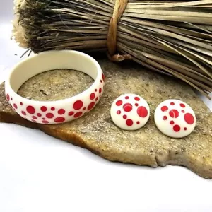 Set orecchini e braccialetti a pois designer Avon 1987 bracciale traforato set gioielli - Foto 1 di 9