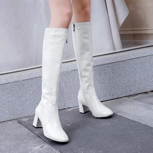 Gr39 Damen Langschaftstiefel Blockabsatz Lackstiefel High Heels Kniehohe Stiefel - Bild 1 von 7