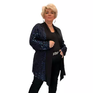 DAMENJACKE DAMEN LÄNGERE LÄNGE PARTY PAILLETTEN ABEND CARDI WASSERFALL PLUS - Bild 1 von 27