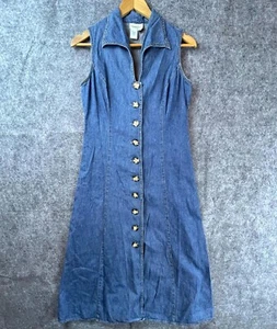 Coldwater Creek Jean Dress P6 Blue Denim Button Front Modest Minimalist Classic - Picture 1 of 5