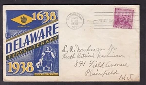 DELAWARE TERCENTENARY 1638-1938, WILMINGTON, DEL., F.D.C. - Picture 1 of 1
