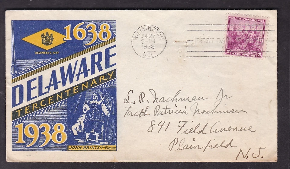 DELAWARE TERCENTENARY 1638-1938, WILMINGTON, DEL., F.D.C. - Image 1 of 1