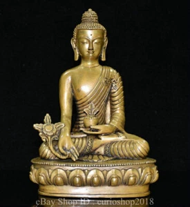 7.6 " Old Tibet Buddhism Copper Gilt Shakyamuni Sakyamuni Buddha Lotus Statue - Picture 1 of 9
