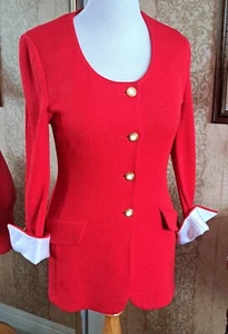 Vintage St. John Evening bu Marie Gray Fitted Red Knit Evening Jacket 8 AS IS - Picture 1 of 9