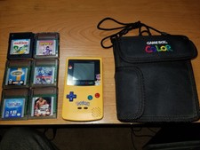 Nintendo Game Boy Color Yellow Pokemon Pikachu Edition Console + Games and Case!
