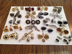 Vtg 20 Sets Cuflfinks w/Tie Bars Gator Clip/Tie Tacks Goldtone Silvertone Celtic - Picture 1 of 6