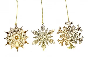 3 Stück Eiskristall Weihnachtsbaumanhänger Xmas Schneeflocke X-Mas gold filigran - Bild 1 von 4