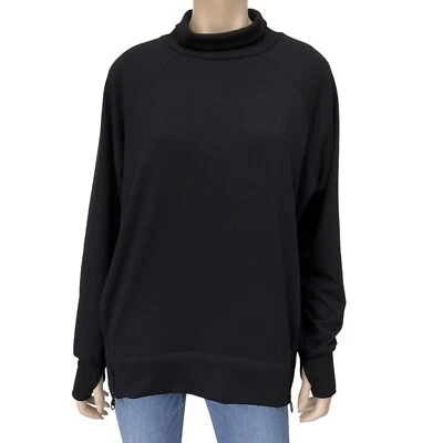 Jones New York Sport Black Pockets Funnel Neck Zip Long Sleeve Sweatshirt L - Image 1 of 4