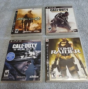 PS3 Game LOT.  COD Mod Warfare 2, COD Advanced Warfare, COD Ghosts, Tomb Raider  - Picture 1 of 5