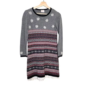 Hanna Andersson 150 12 Fair Isle Snowflake Nordic Knit Sweater Dress Christmas - Picture 1 of 12