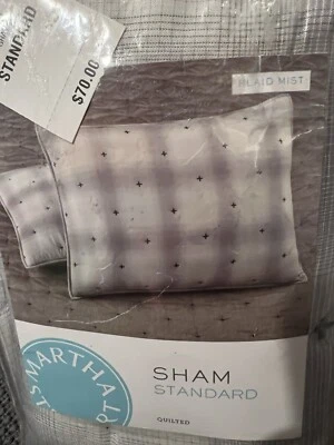 Almohada acolchada a cuadros Martha Stewart talla estándar 100 % algodón nueva con etiquetas Foto 1 de 4