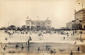 Long Beach L. I. Bathing Pavilion Busy Scene Real Photo Postcard - Picture 1 of 2